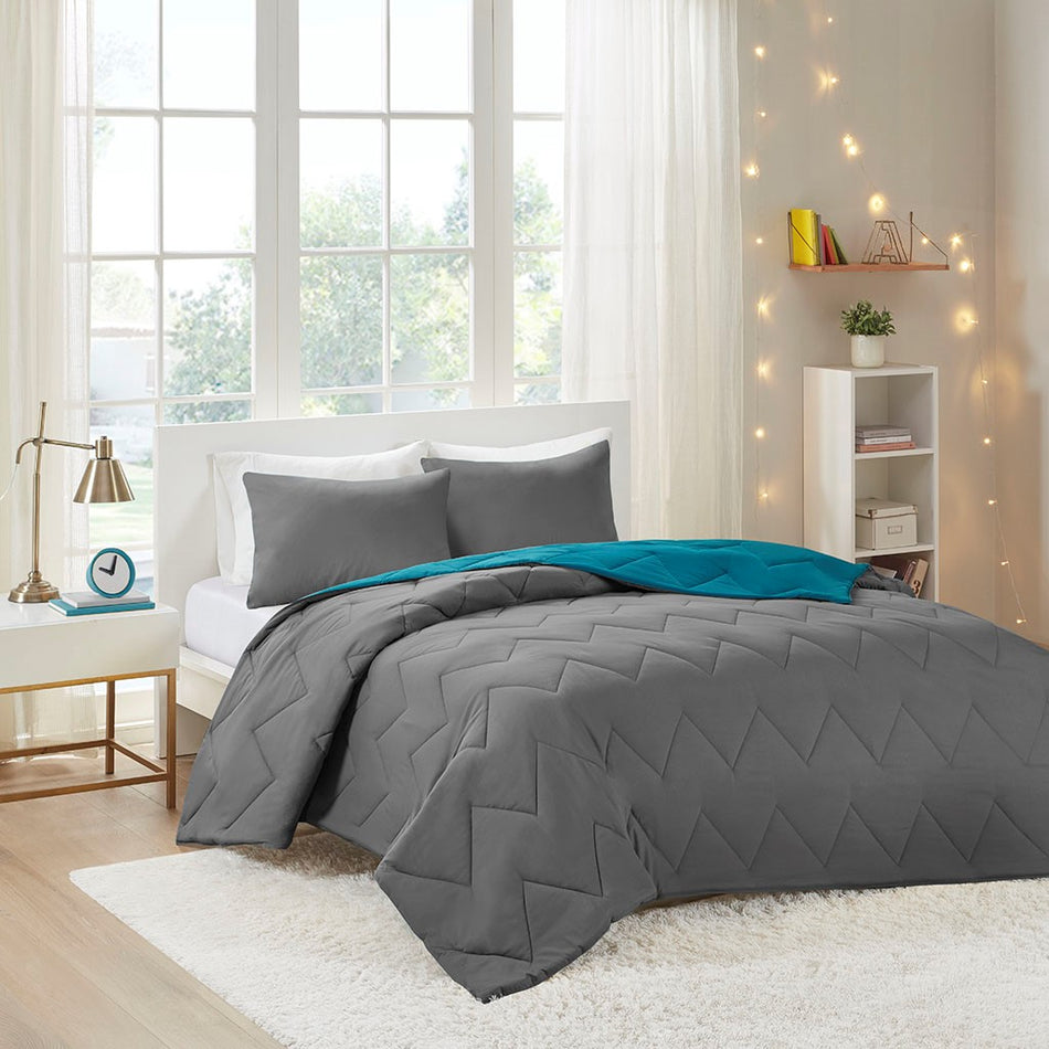 Trixie Reversible Comforter Mini Set - Teal - King Size / Cal King Size