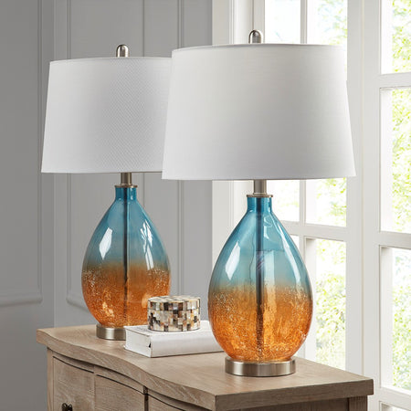 510 Design Cortina Ombre Glass Table Lamp, Set of 2 - Blue 