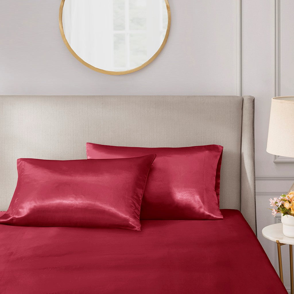 Madison Park Essentials Satin Luxury 2 PC Pillowcases - Red - Standard Size