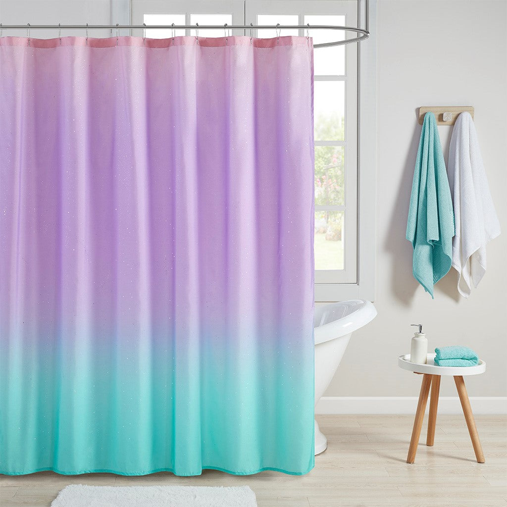 Mi Zone Glimmer Ombre Printed Glitter Shower Curtain - Aqua - 72x72"