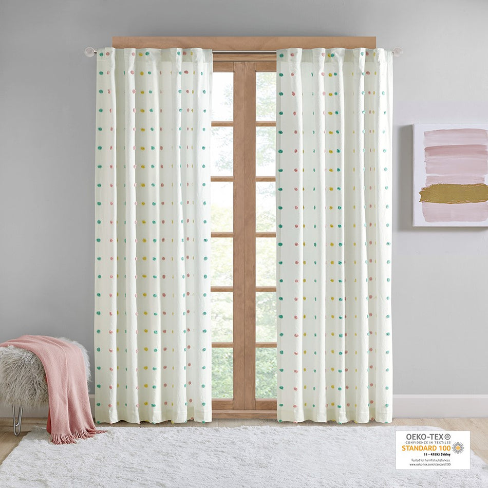 Intelligent Design Callie Cotton Jacquard Pom Pom Window Panel - Multicolor - 50x84"