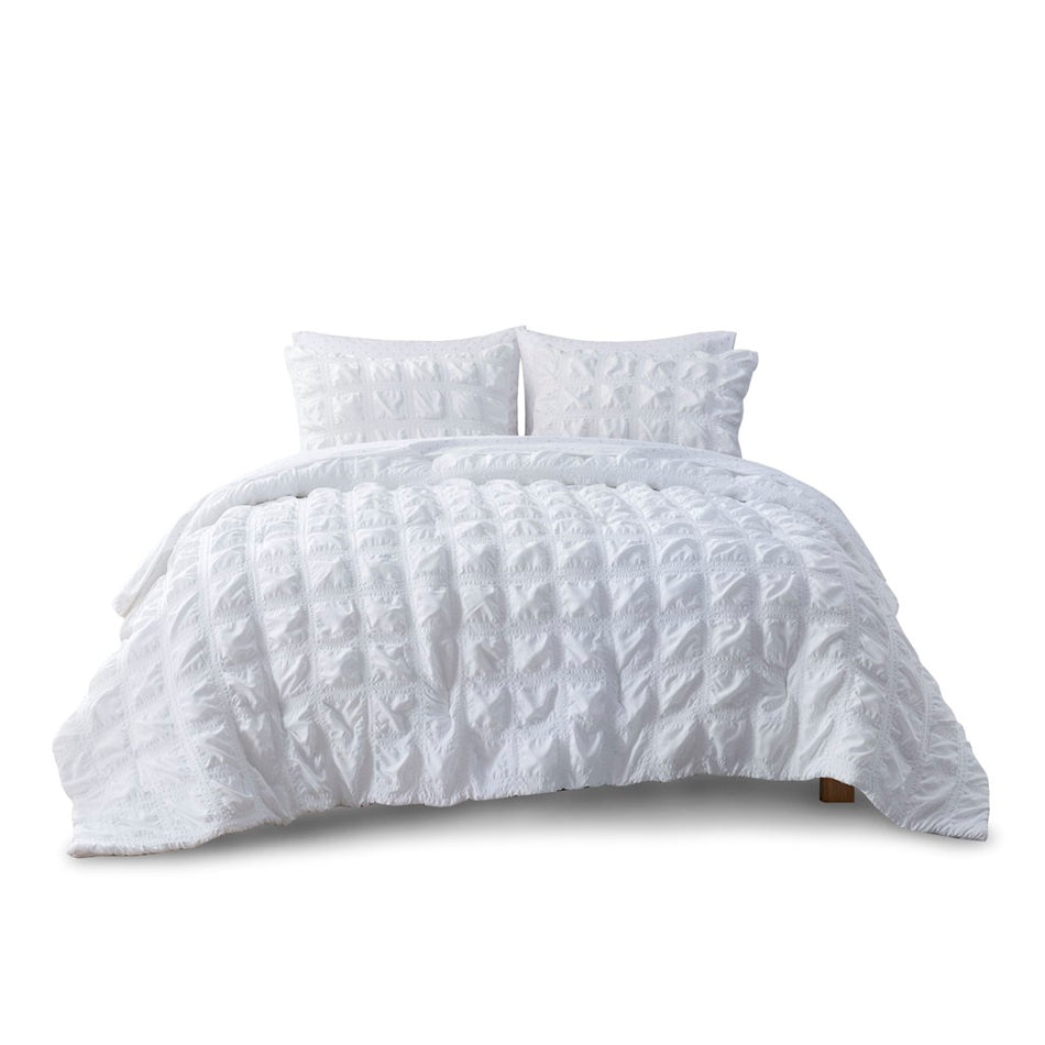Denver Seersucker Comforter Set with Bed Sheets - White - Cal King Size