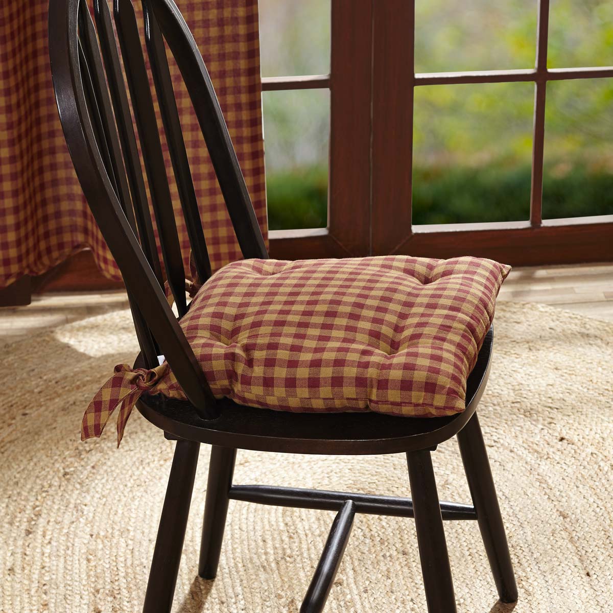 Mayflower Market Burgundy Check Chair Pad By VHC Brands