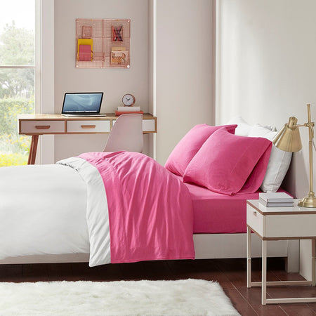 Intelligent Design Cotton Blend Jersey Knit All Season Sheet Set - Pink - Twin Size