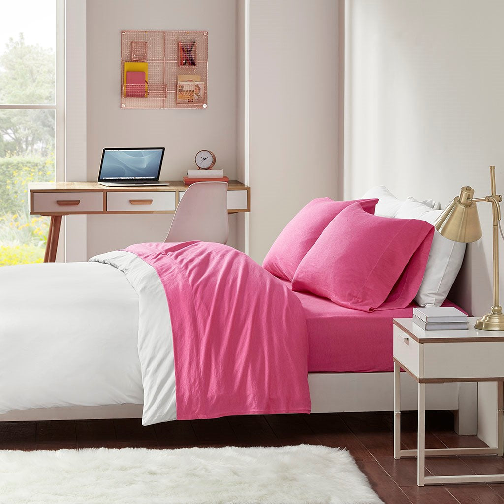 Intelligent Design Cotton Blend Jersey Knit All Season Sheet Set - Pink - Queen Size