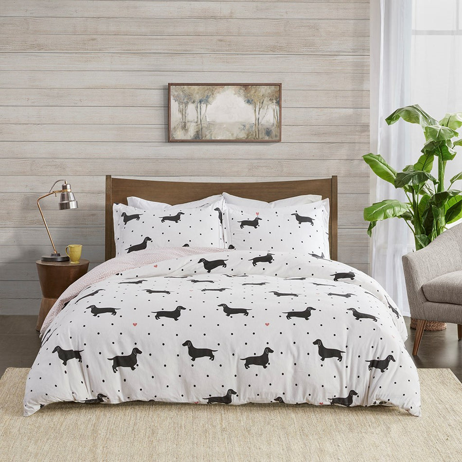 Cozy Flannel 100% Cotton Flannel Printed Duvet Set - Olivia Dog - King Size / Cal King Size
