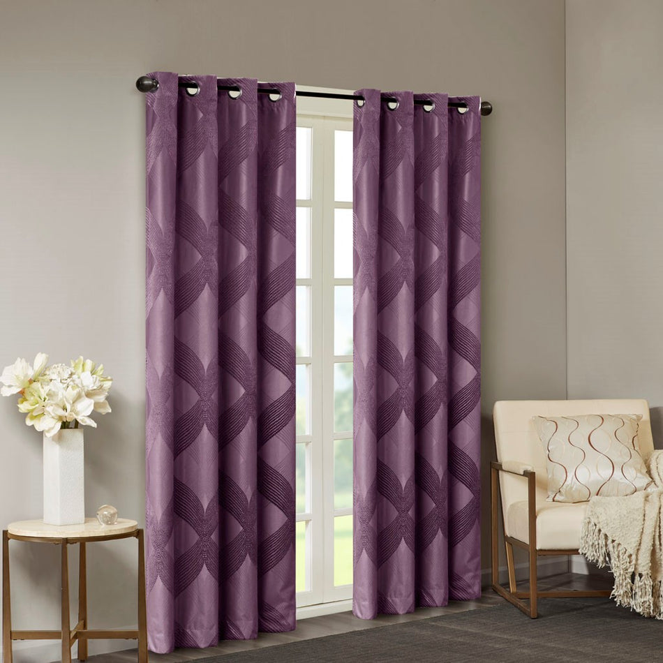 Bentley Ogee Knitted Jacquard Total Blackout Panel - Plum - 50x108"