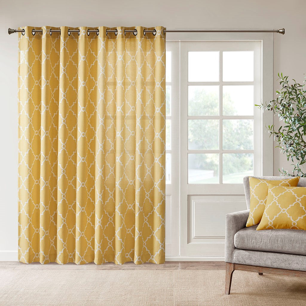 Madison Park Saratoga Fretwork Print Patio Window Curtain - Yellow - 100x84"