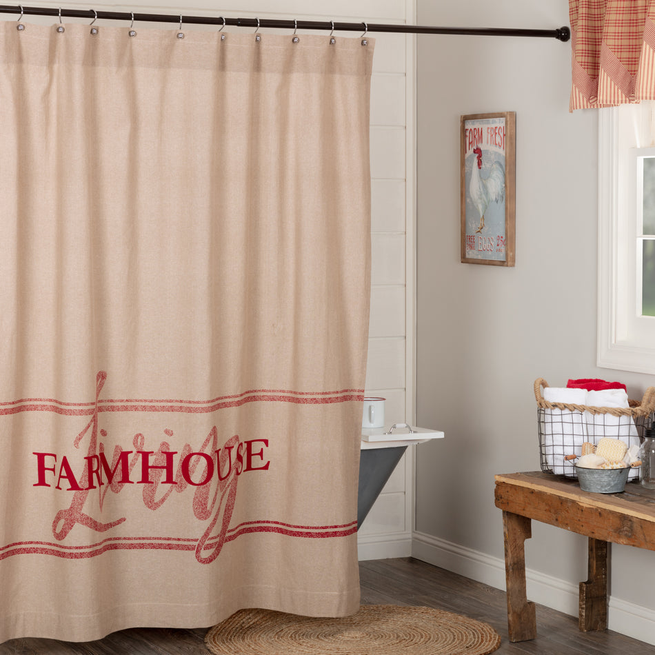 April & Olive Sawyer Mill Red Farmhouse Living Shower Curtain 72x72 By VHC Brands