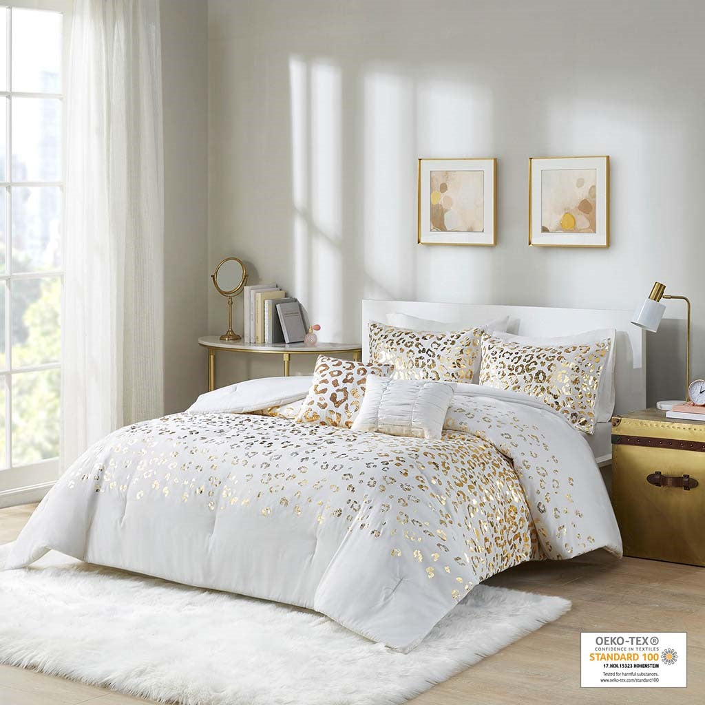 Intelligent Design Lillie Metallic Animal Printed Comforter Set - Ivory / Gold - Twin Size / Twin XL Size