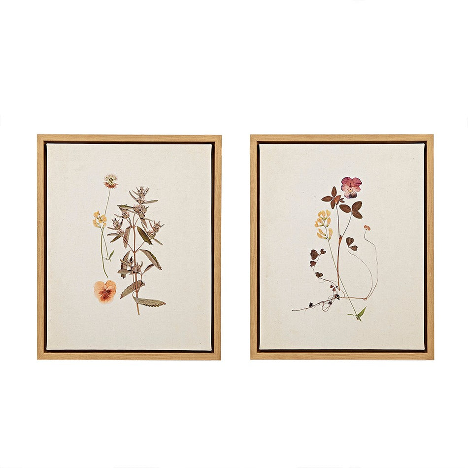 French Herbarium Framed Linen Canvas 2 Piece Set - Multicolor