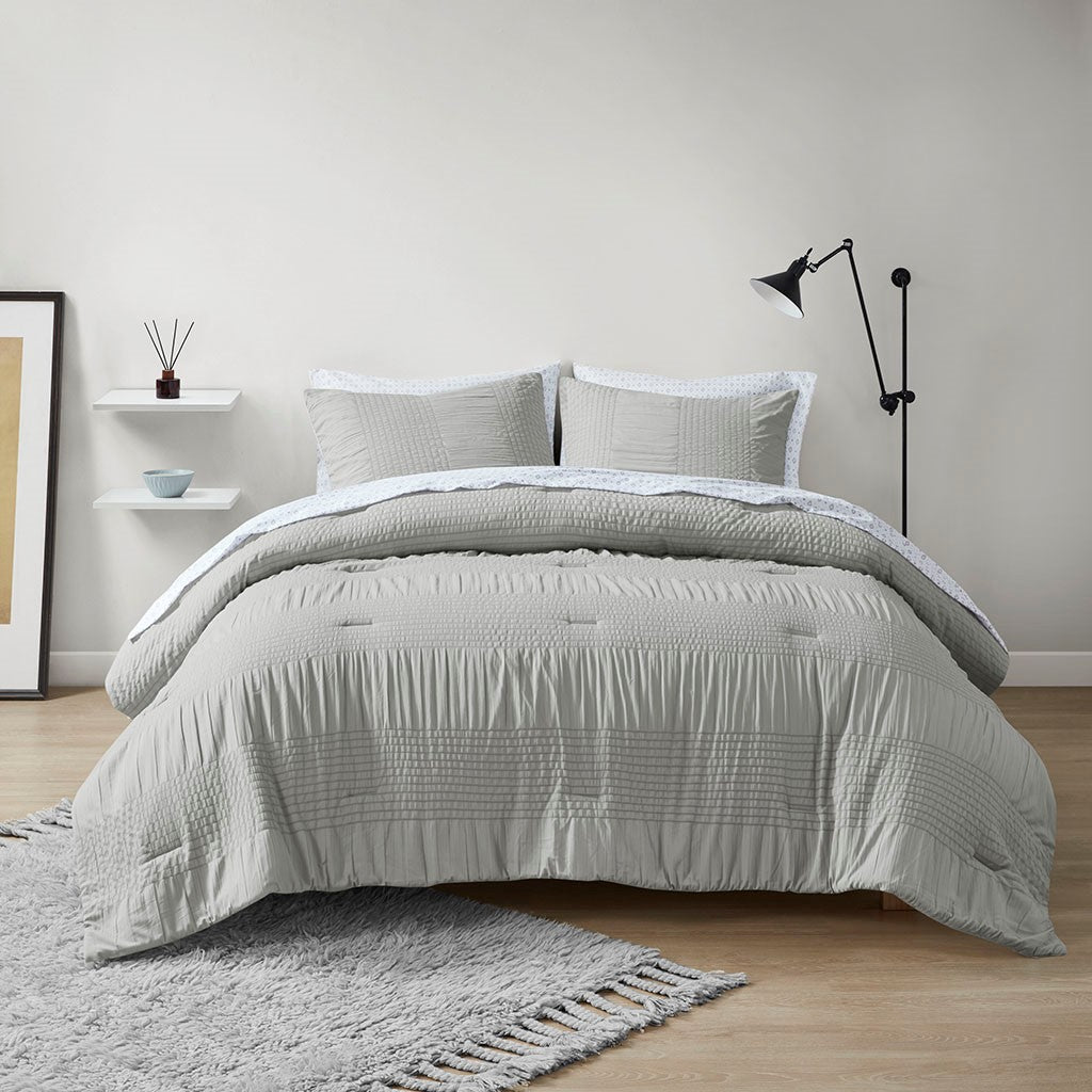 Madison Park Essentials Nimbus 5 Piece Comforter Set with Bed Sheets - Grey  - Twin Size Shop Online & Save - ExpressHomeDirect.com