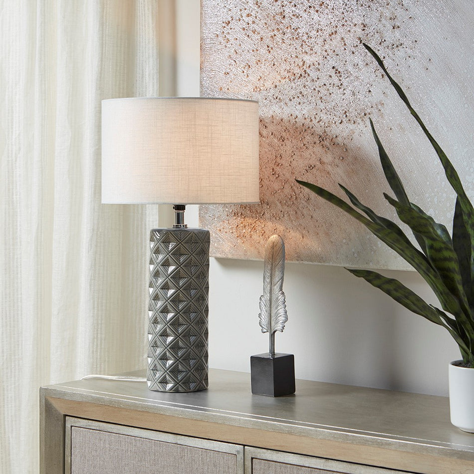 Macey Geometric Ceramic Table Lamp - Grey
