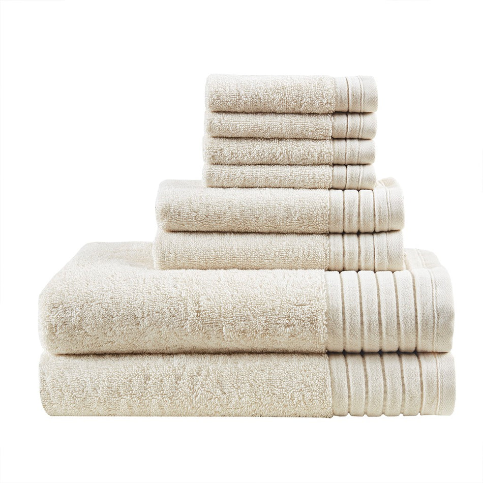 Mirage Solid 100% Cotton 8 Piece Antimicrobial Towel Set - Ivory