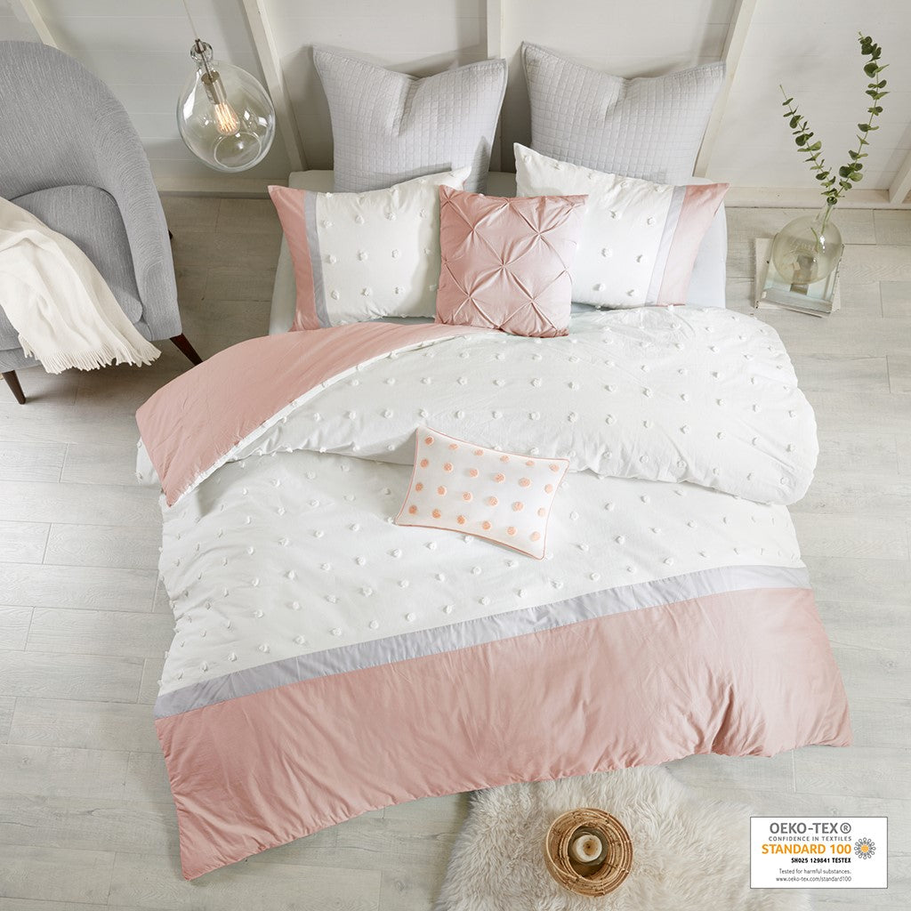 Urban Habitat Myla 7 Piece Cotton Jacquard Duvet Cover Set - Blush - Full Size / Queen Size