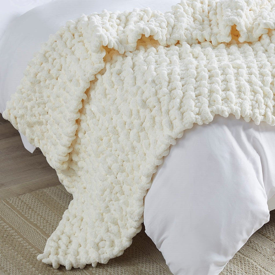 Chenille Chunky Knit Throw - Ivory - 50x60"