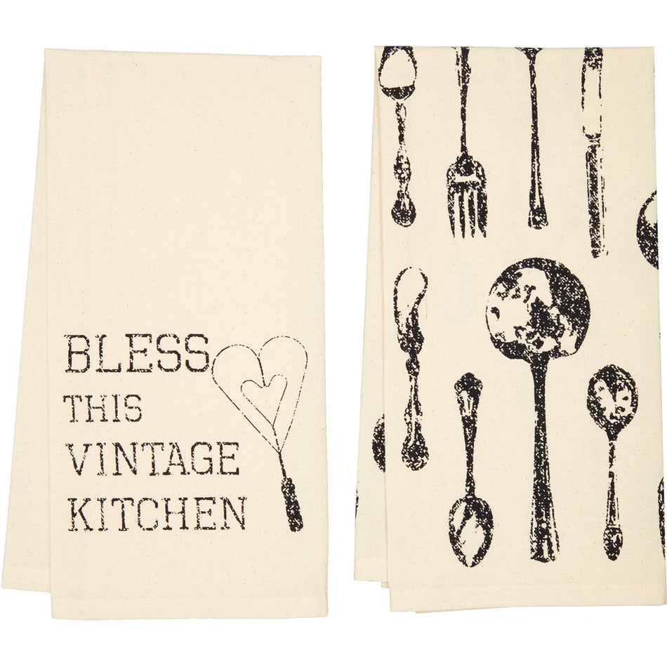 April & Olive Ashmont Vintage Utensil Muslin Unbleached Tea Towel Set of 2 19x28 By VHC Brands