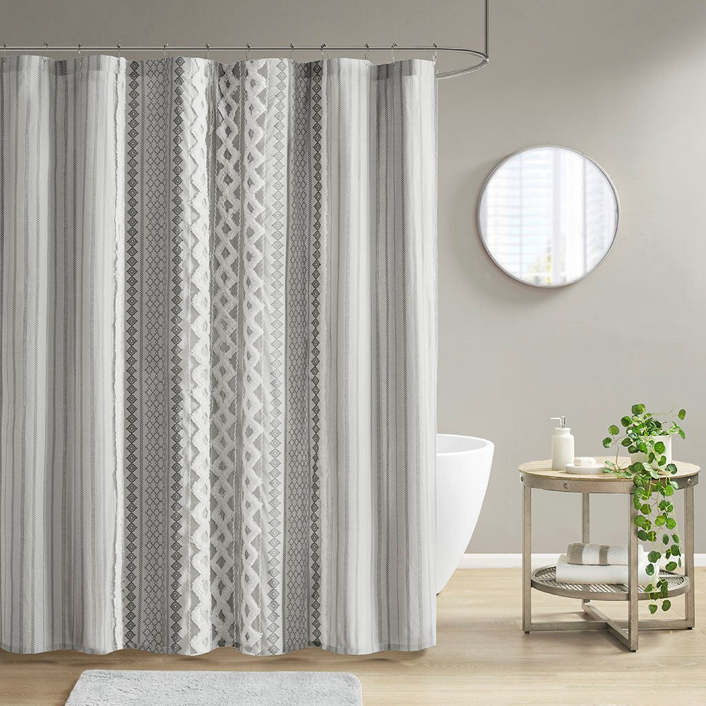 INK+IVY Imani Cotton Printed Shower Curtain with Chenille - Gray - 72x72"