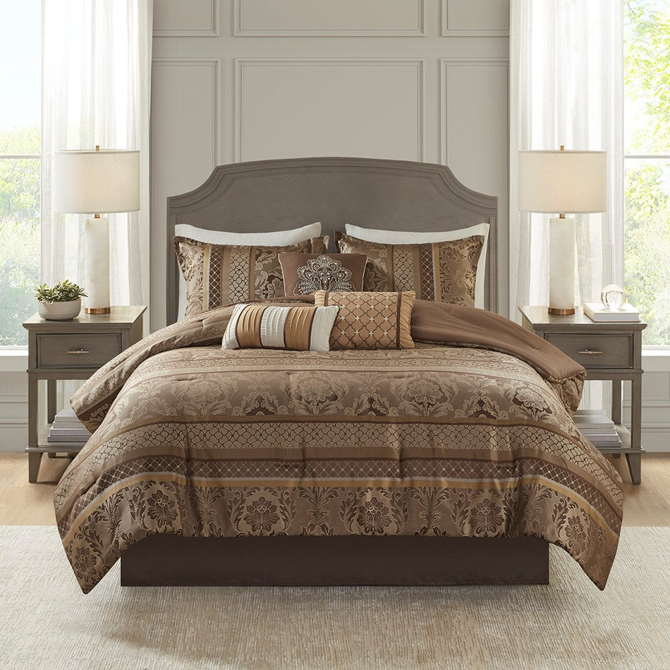 Madison Park Bellagio 7 Piece Jacquard Comforter Set - Grey - Cal King Size