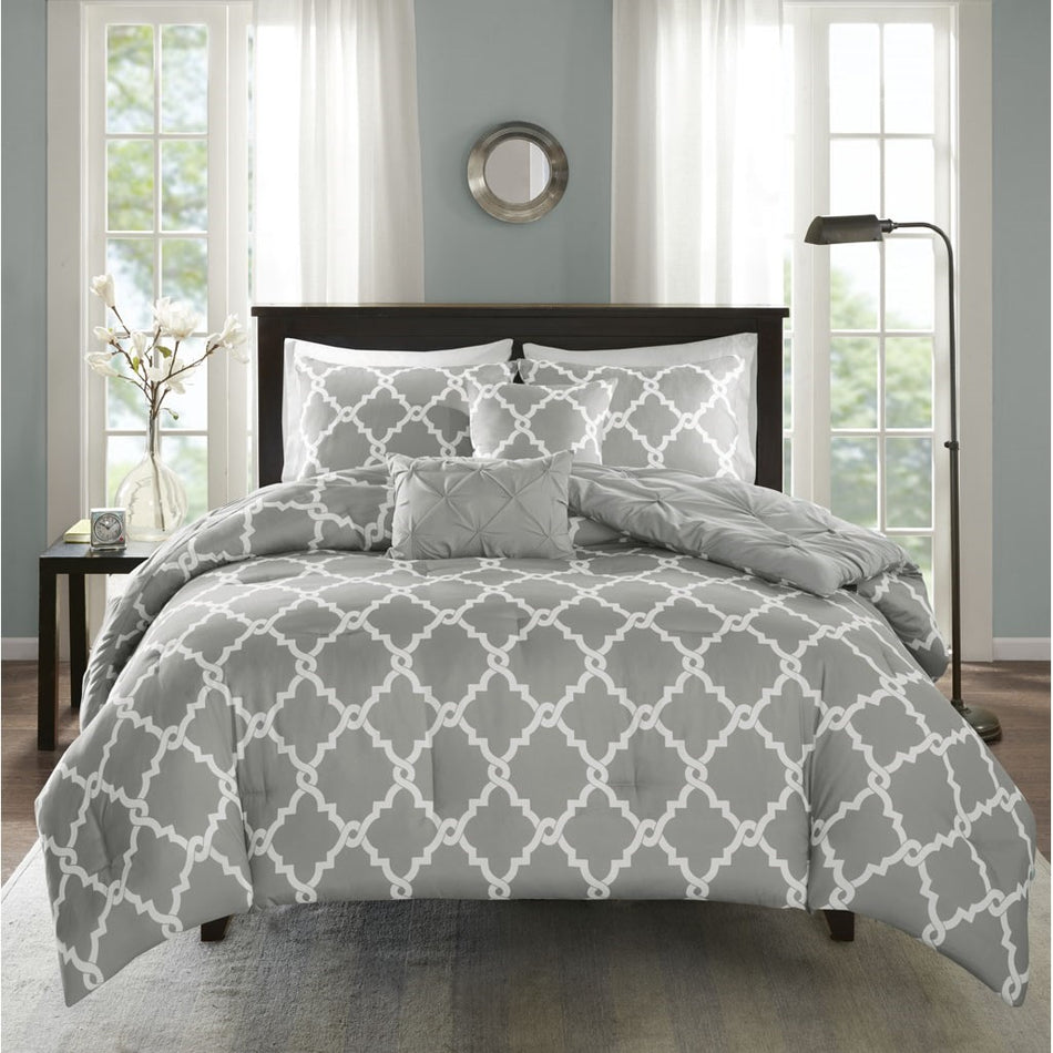 Kasey 5 Piece Reversible Comforter Set - Grey - Full Size / Queen Size