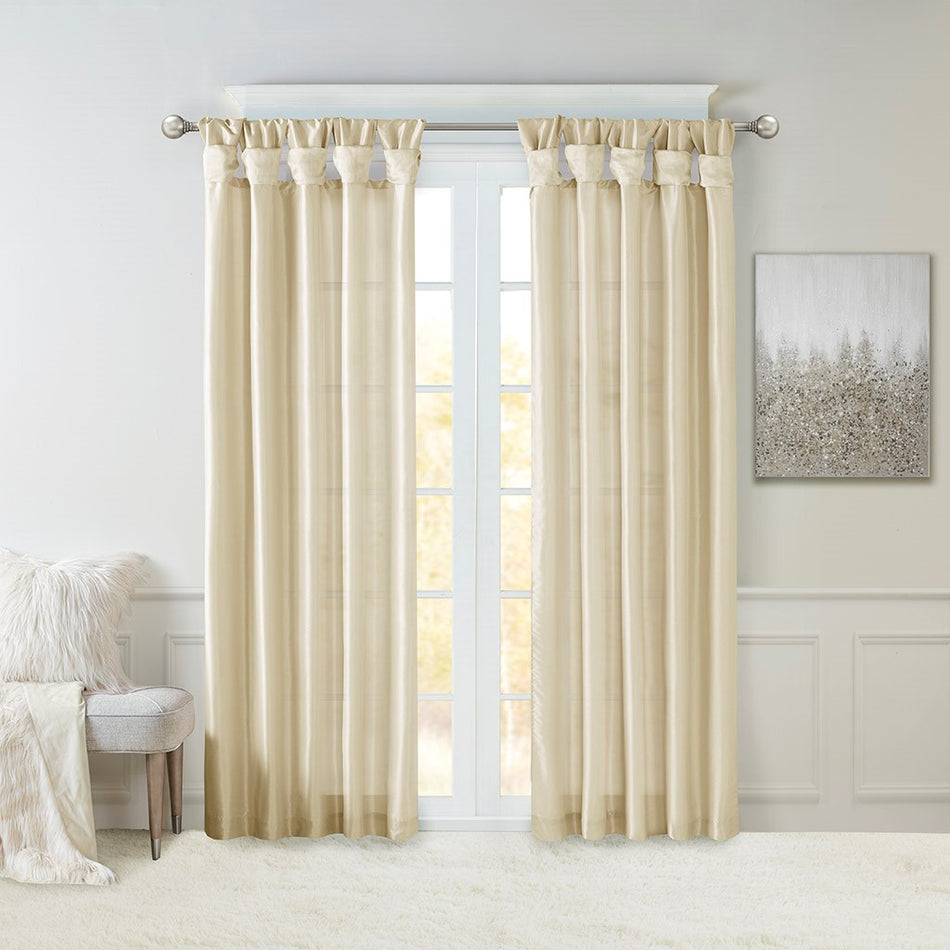 Madison Park Emilia Twist Tab Lined Window Curtain - Champagne - 50x95"