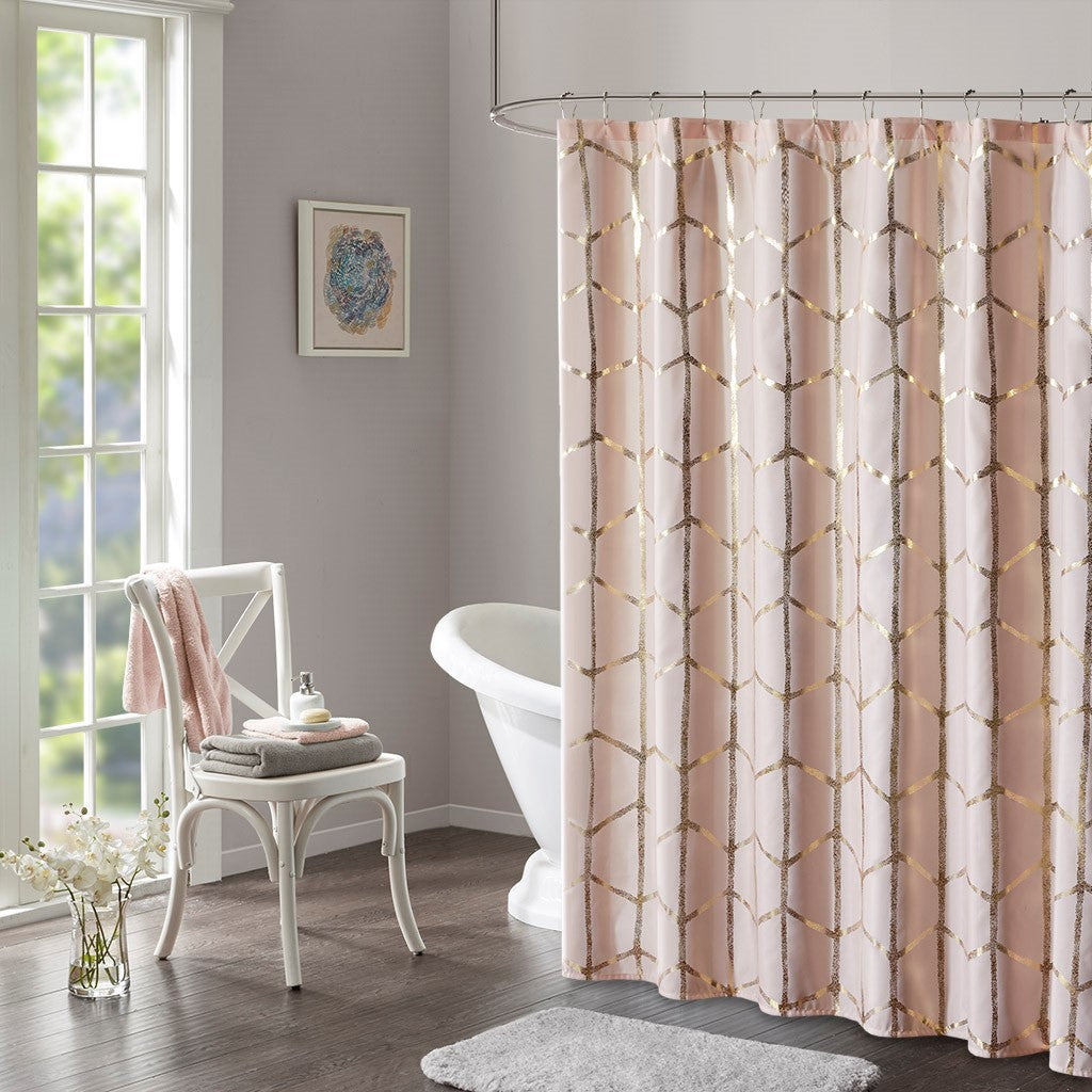Intelligent Design Raina Printed Metallic Shower Curtain - Blush / Gold - 72x72"