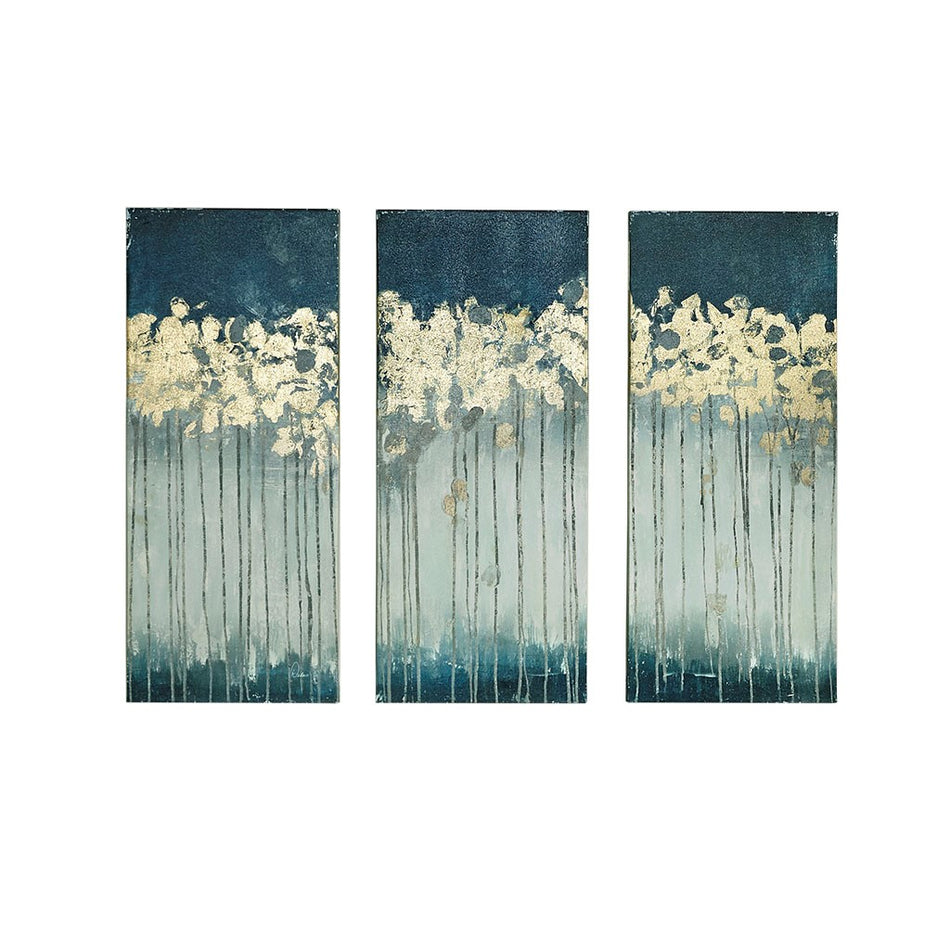 Dewy Forest Abstract Gel Coat Canvas with Metallic Foil Embellishment 3 Piece Set - Teal