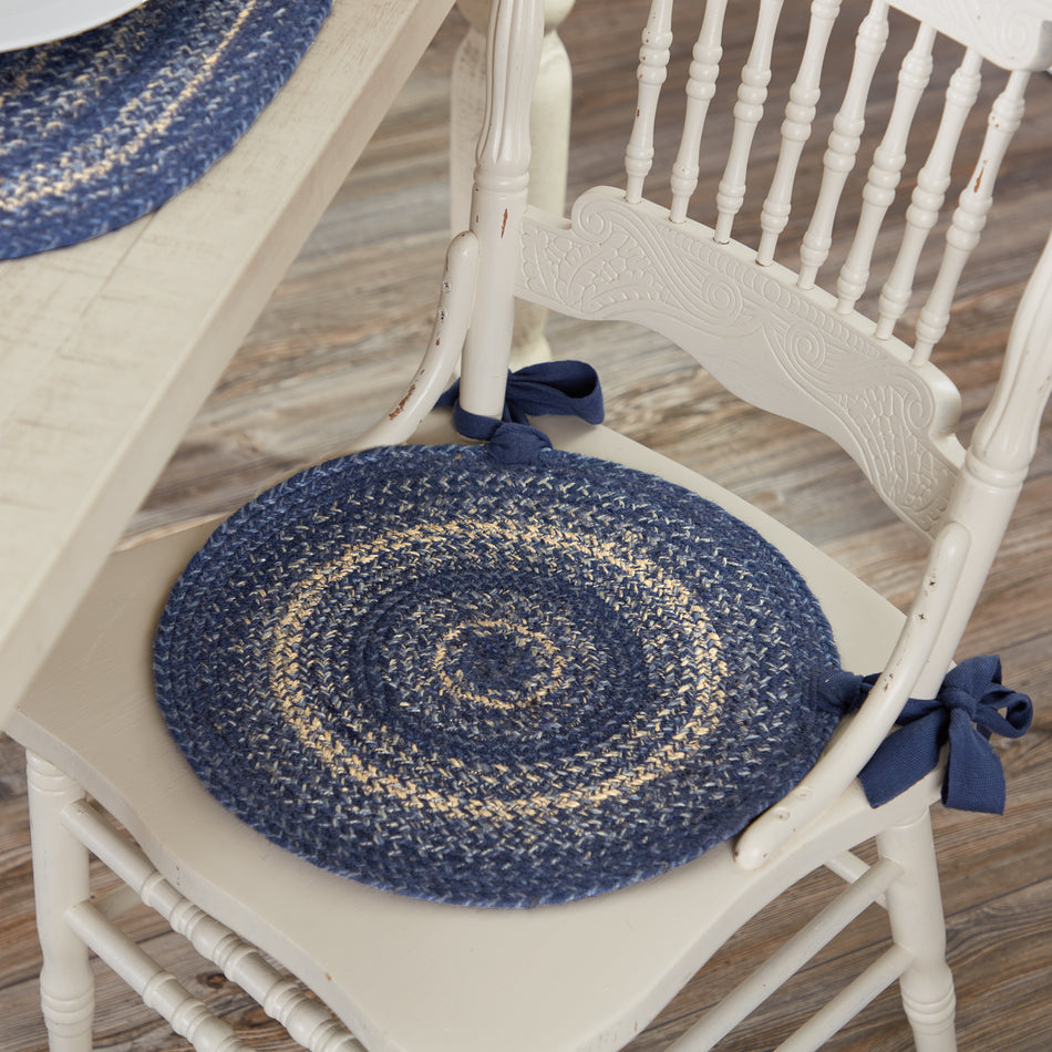 April & Olive Great Falls Blue Jute Chair Pad 15 inch Diameter By VHC Brands