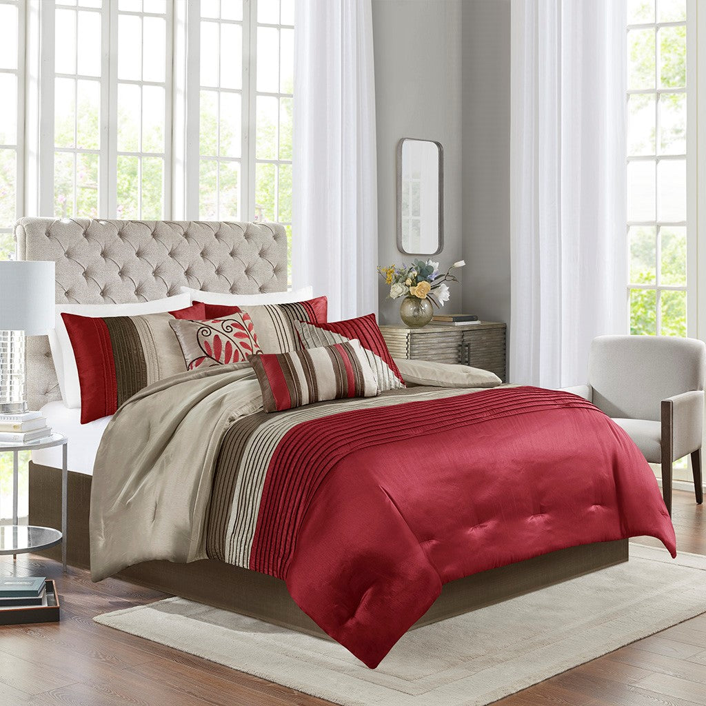 Madison Park Amherst 7 Piece Comforter Set - Red - Cal King Size
