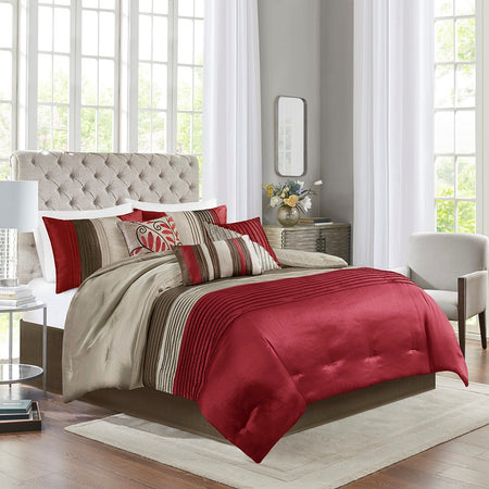 Madison Park Amherst 7 Piece Comforter Set - Red - Queen Size