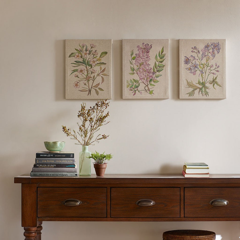 Madison Park Linen Botanicals Printed Linen Canvas Set of 3 - Multicolor 