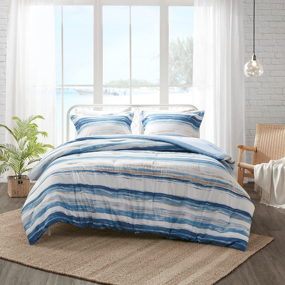 Kate 3 Piece Comforter Set - Blue - Full Size / Queen Size