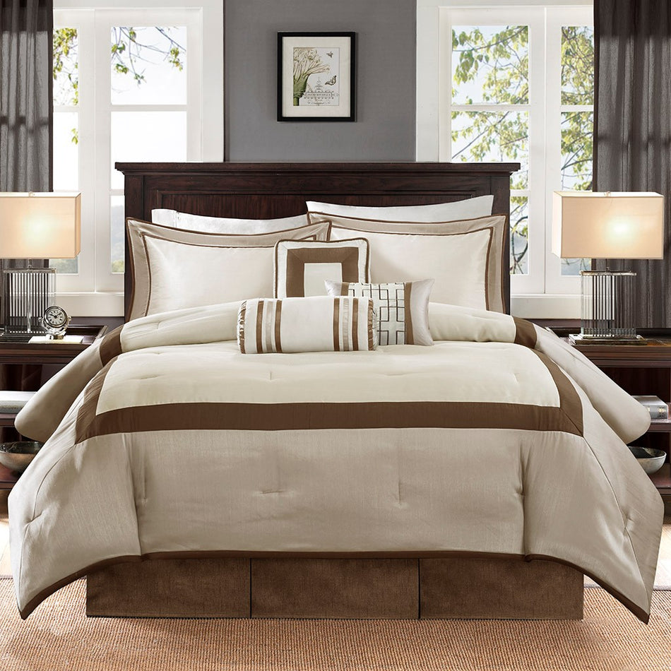 Genevieve 7 Piece Comforter Set - Taupe / Brown - King Size