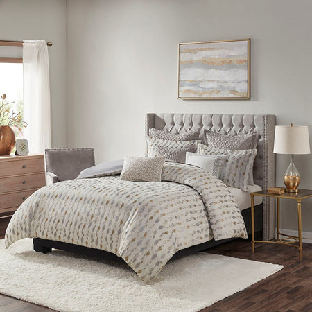 Madison Park Signature Sanctuary Comforter Queen 8 Piece Set - Taupe / Gold - Queen Size