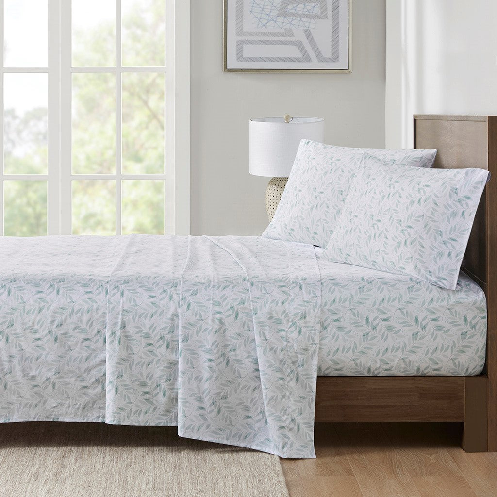 Madison Park Essentials 200 Thread Count Printed Cotton Sheet Set - Green Leaves  - King Size Shop Online & Save - ExpressHomeDirect.com