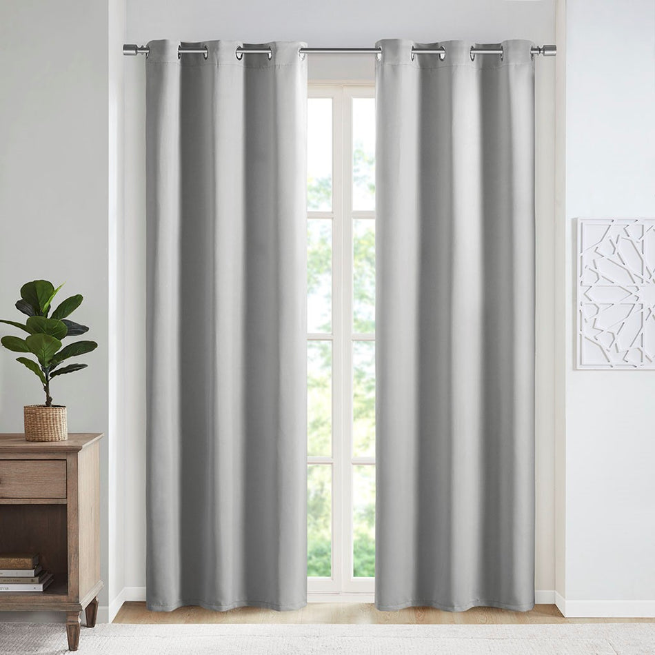 SunSmart Taren Solid Blackout Triple Weave Grommet Top Curtain Panel Pair - Gray - 42x63"