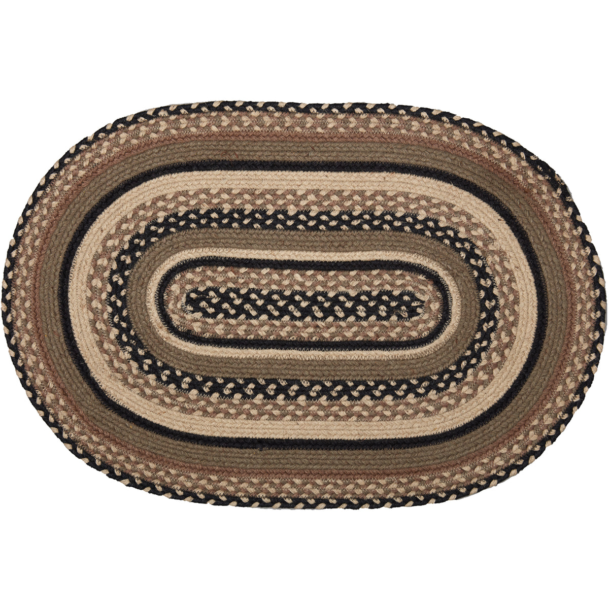 April & Olive Sawyer Mill Charcoal Creme Jute Rug Oval w/ Pad 20x30 By VHC Brands