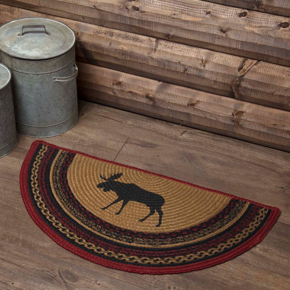 Oak & Asher Cumberland Stenciled Moose Jute Rug Half Circle w/ Pad 16.5x33 By VHC Brands