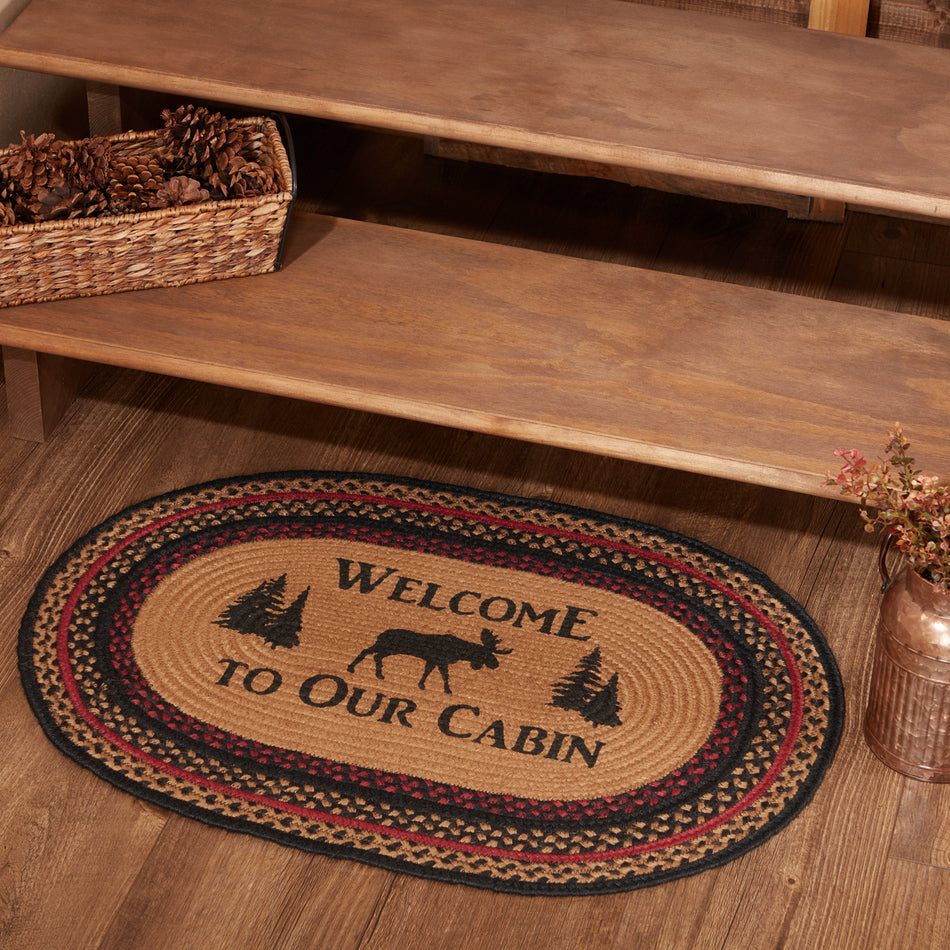 Oak & Asher Cumberland Stenciled Moose Jute Rug Oval Welcome to the Cabin w/ Pad 20x30 By VHC Brands