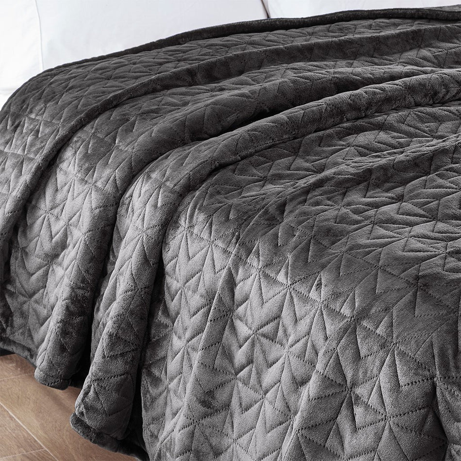 Quilted Plush Heated Blanket - Grey - Queen Size
