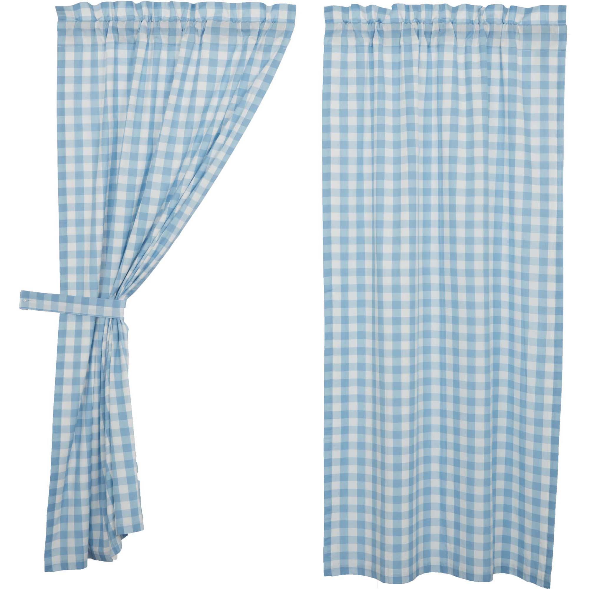 April & Olive Annie Buffalo Blue Check Short Panel Set of 2 63x36 By VHC Brands