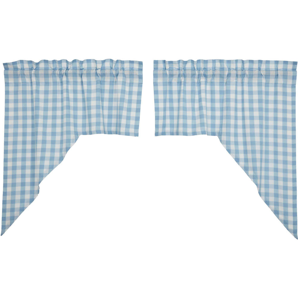April & Olive Annie Buffalo Blue Check Swag Set of 2 36x36x16 By VHC Brands
