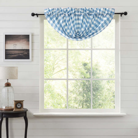 April & Olive Annie Buffalo Blue Check Balloon Valance 15x60 By VHC Brands