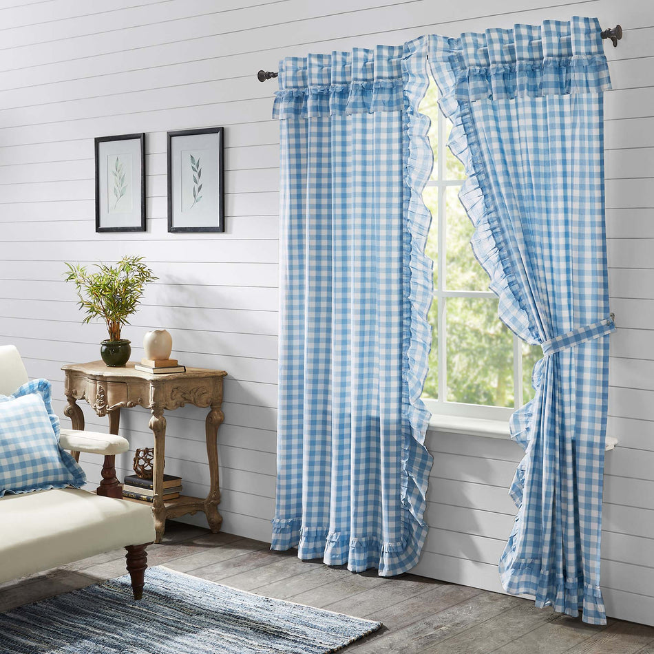 April & Olive Annie Buffalo Blue Check Ruffled Panel Set of 2 84x40 By VHC Brands