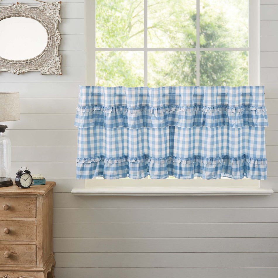 April & Olive Annie Buffalo Blue Check Ruffled Tier Set of 2 L24xW36 By VHC Brands