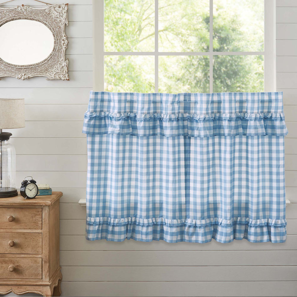 April & Olive Annie Buffalo Blue Check Ruffled Tier Set of 2 L36xW36 By VHC Brands