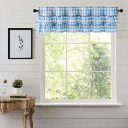April & Olive Annie Buffalo Blue Check Ruffled Valance 16x60 By VHC Brands