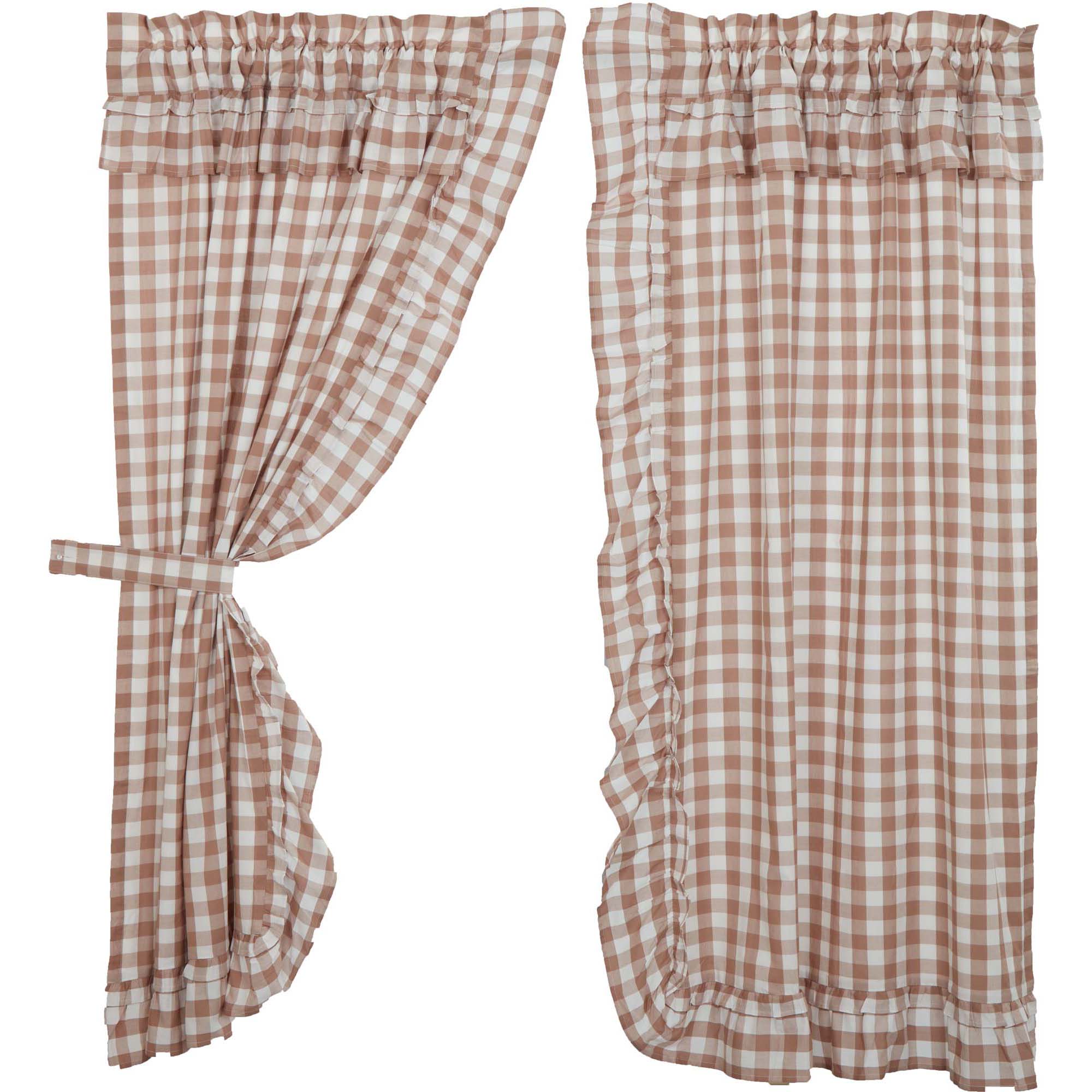 April & Olive Annie Buffalo Portabella Check Ruffled Short Panel Set of 2 63x36 By VHC Brands