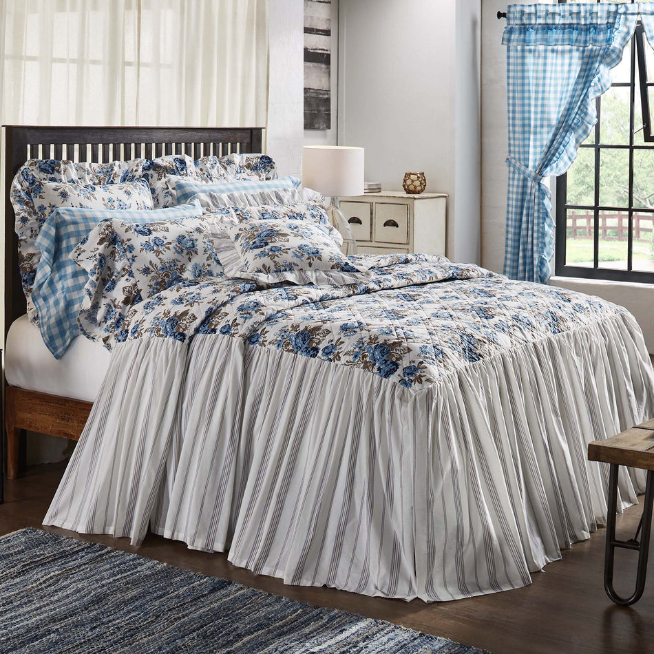 April & Olive Annie Blue Floral Ruffled California King Coverlet 84x72+27 By VHC Brands
