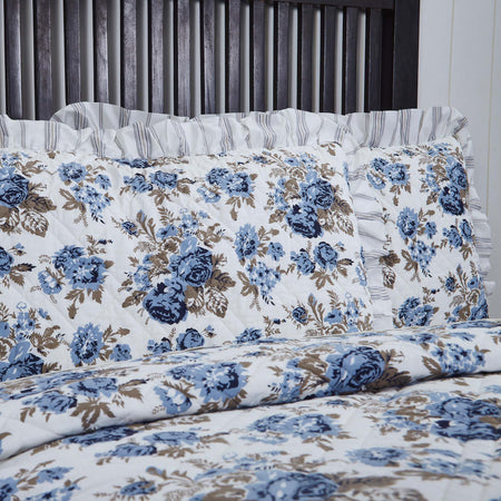 April & Olive Annie Blue Floral Ruffled King Sham 21x37 By VHC Brands